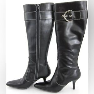 Coach 'Justine' Knee High Side Zip Boots Black Leather Size 7B Made In Italy